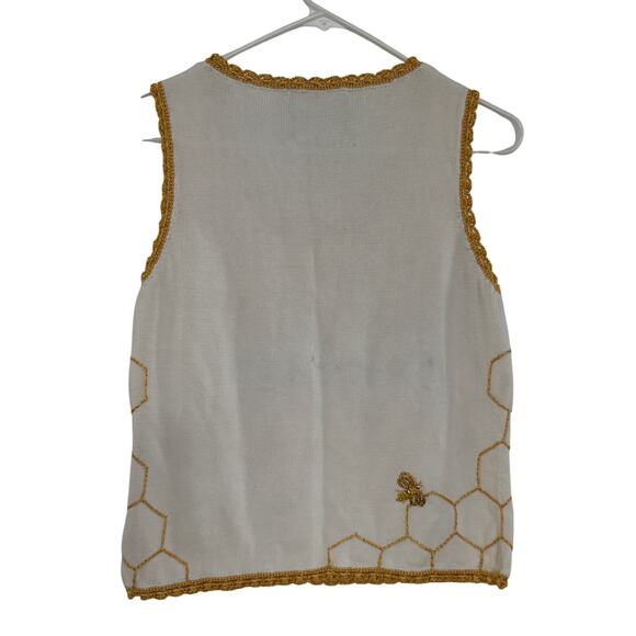 Y2K Michael Simon Knit crochet Bumblebee beaded Vest white gold yellow S/M - Picture 2 of 12